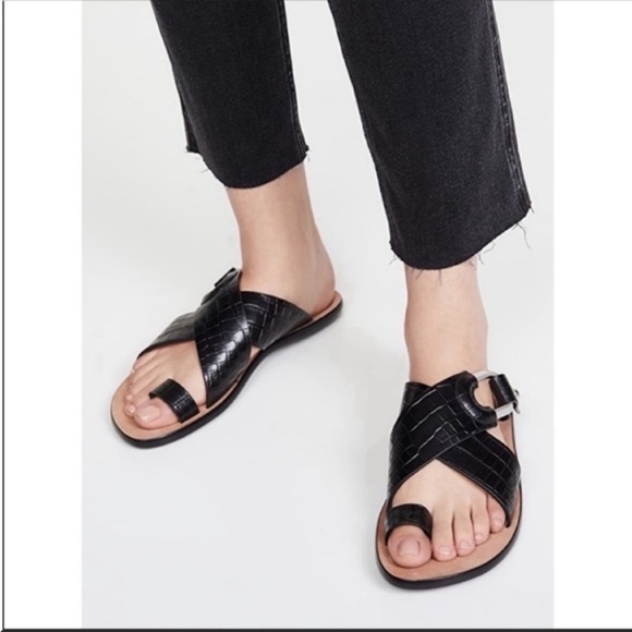 NWT Rag & Bone Croco August Slide Black Silver 7 - Picture 1 of 12